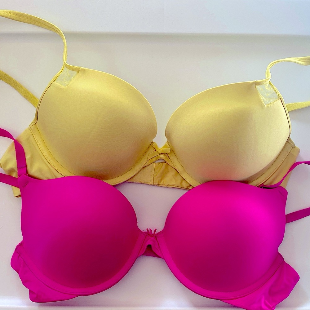 PINK Victoria's Secret Yellow & Hot Pink T-Shirt Bras Duo